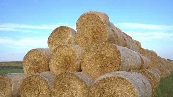 Straw Bales Stacked in a Pyramid