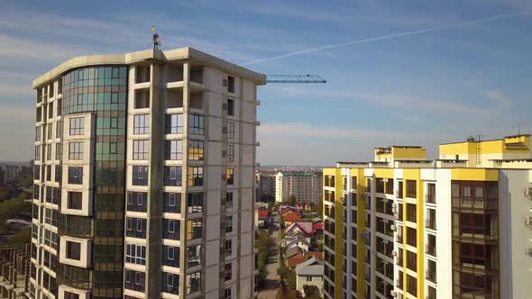 High residential apartment building under construction. Real estate development.