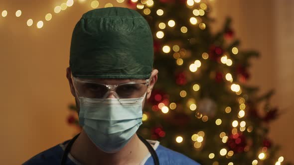 Doctor With mask on Christmas Background