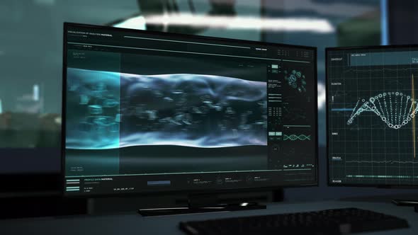 Microscopic scanner is checking the condition of blood cells at the laboratory alt