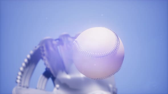 Baseball and Mitt at Blue Sky Background