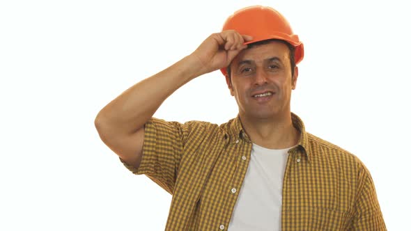 Handsome Mature Engineer Wearing Hardhat Smiling Confidently