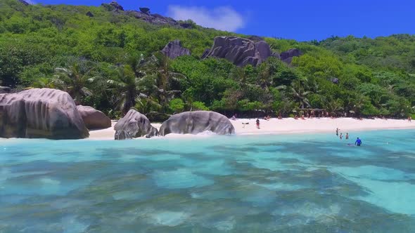 Beautiful Seychelles Beach in La Digue  Aerial View of Anse Source Argent