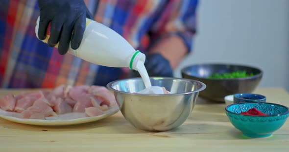 Fresh Meat is Poured with White Sauce