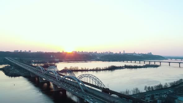 Sunset Over the Road Bridge in Kyiv