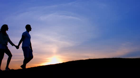 Lovers Walk Holding By Hands