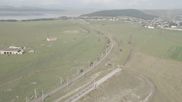 Aerial view of Railroad emergency stop track in Tsalka, Georgia