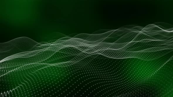 Background Green Dark Color Digital Particle Line Wave Animated