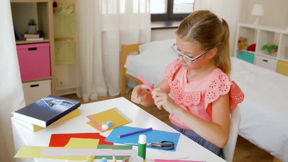 Creative Girl Making Greeting Card at Home