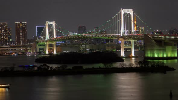 Tokyo Rainbow Bridge Night Cityscape Japan Time Lapse