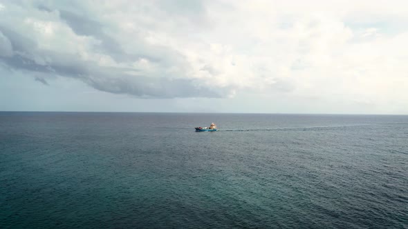Aerial View of a Ferry Sailing the Indian Ocean