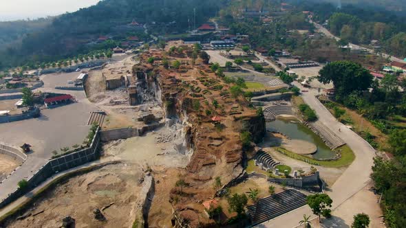Breksi Cliff Park or Tebing Breksi Jogja, Yogyakarta, Indonesia. Aerial circling