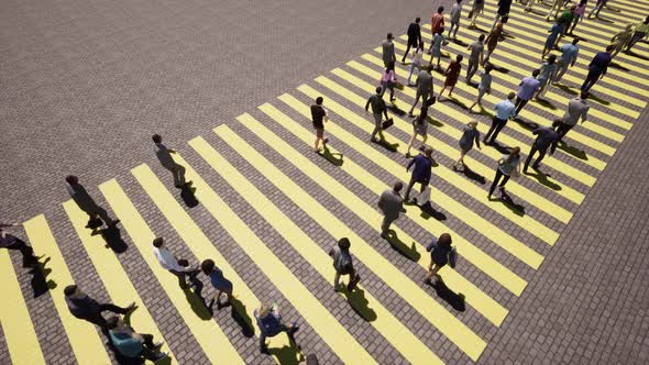 Pedestrians People Yellow Zebra Busy Crosswalk Intersection