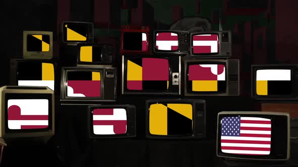 Flag of Maryland and US Flag on Retro TVs.