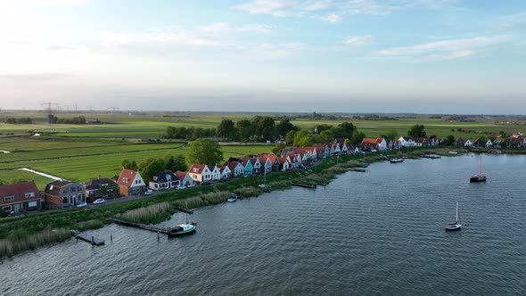 Durgerdam Local Dyke Village with Old Traditional Wooden Houses in the North of Amsterdam