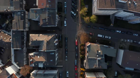 Aerial Birds Eye Overhead Top Down View of Calm Morning in Streets of Bornheim Neighbourhood