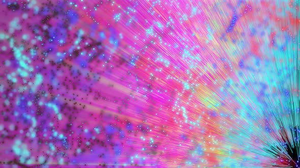 Abstract colorful particles movement in digital space. Particles movement motion background.