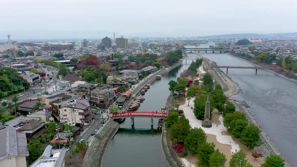 Aerial view 4k by drone of river in Uji City