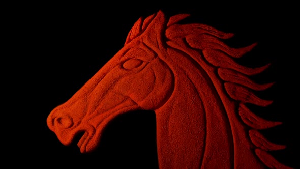 Red Horse Carving On Black In Fire Glow alt