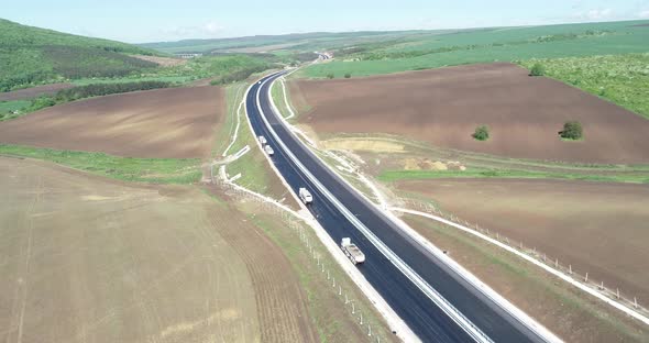 New highway road construction, aerial view