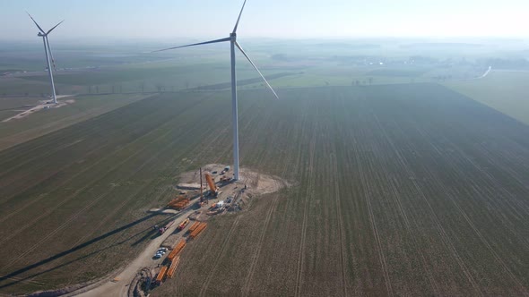 Construction Site Near Windmill Turbine Wind Generator Installing