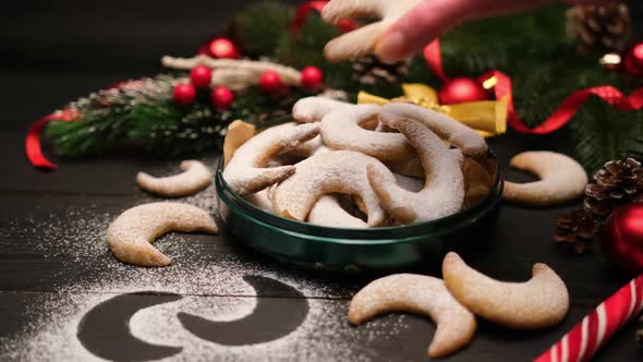 Gift Box Full of Traditional German or Austrian Vanillekipferl Vanilla Kipferl Cookies