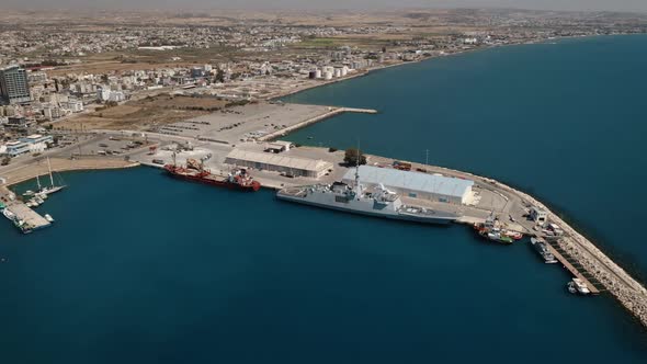 Cargo Ships Vessels for International Logistic Moored in Harbor Port of Seaside City or Town