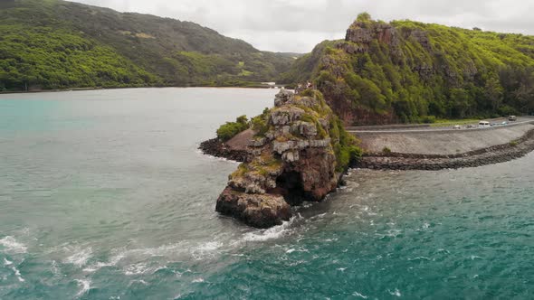 The Popular Car Stop Point Captain Matthew Flinders Monument in Mauritius Drone View