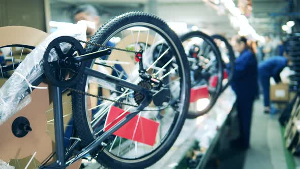 Close Up Shot of a Bicycle Production Line at a Factory