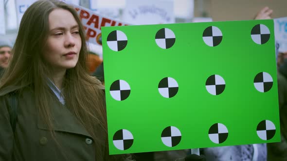 Girl Political Rally. Women Right Feminism. Feminist Blank Banner for Your Text.