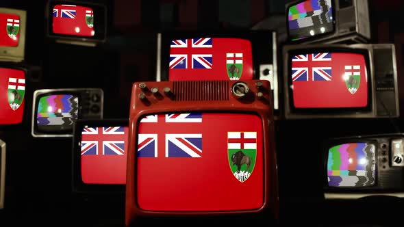 Flag of Manitoba, Canada, and Retro TVs.