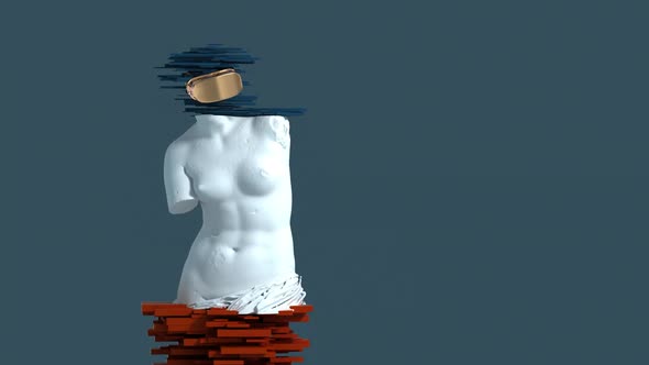 3D Glitch Of Venus De Milo On Blue Background