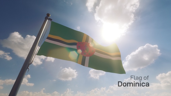Dominica Flag on a Flagpole V2