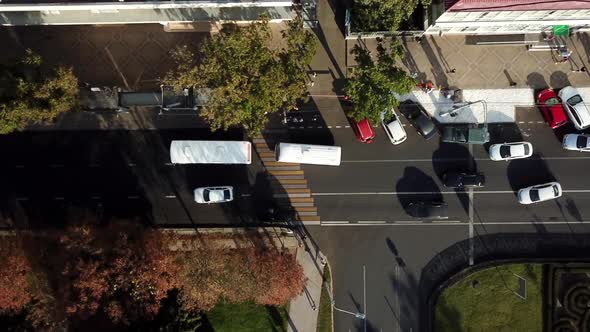 Drone's Eye View: Aerial City Traffic, Top Down View of Freeway Busy City Rush Hour Traffic Jam