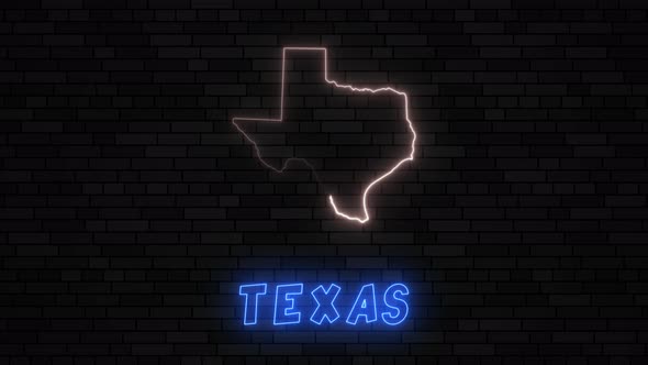 State of Texas map silhouette with neon line on a dark brick wall background / Videohive, Motion graphics, Backgrounds, Light