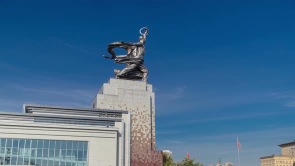 Industrial Worker and Collective Farm Girl Monument Timelapse Moscow Russia