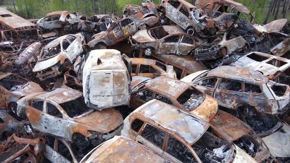 Shot and Burned Cars in the City of Irpen Near Kyiv Ukraine