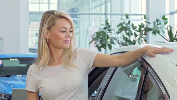 Happy Beautiful Female Driver Showing Car Keys To Ker New Automobile