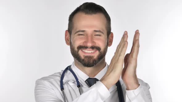 Portrait of Applauding Old Doctor Clapping