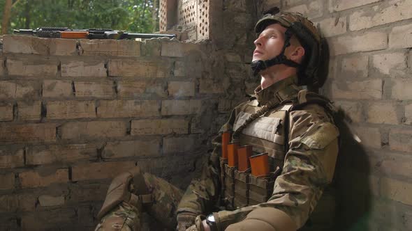 Special Force Marine Smoking Cigarette After Combat