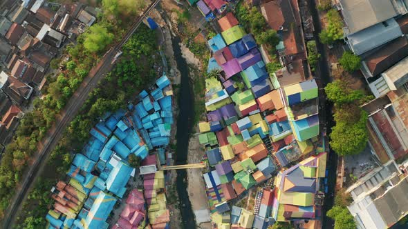 Drone Over Multicolored Buildings Of Village Of Color