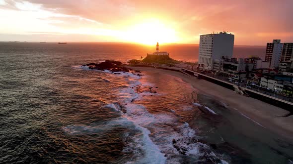 Sunset aerial view of tourism postal card at downtown Salvador Bahia Brazil.