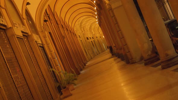 Building Portico Illuminated with Dark Yellow Lighting