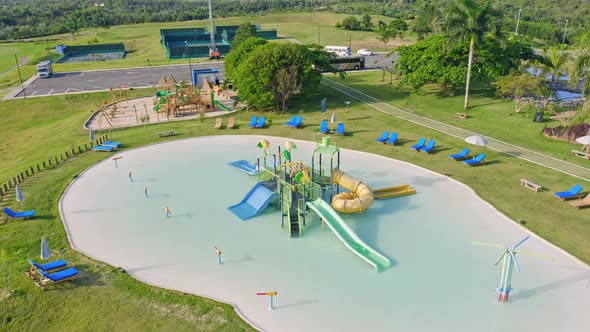 Empty water park for children in Vistas Golf and Country Club at Santo Domingo, Dominican Republic.