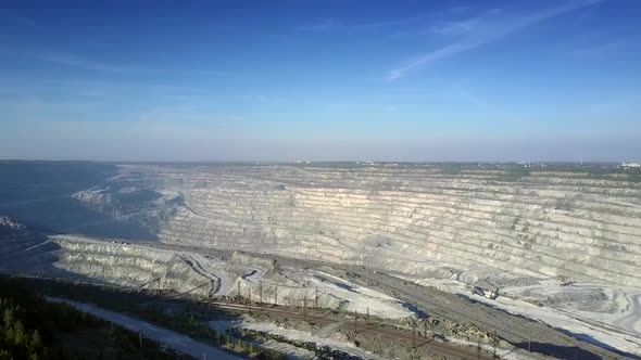 Upper View Modern Huge Asbestos Quarry Under Blue Sky