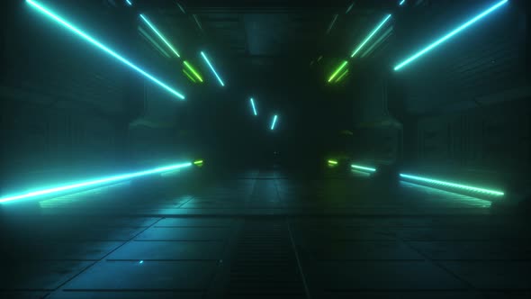 Green And Blue Neon Light Sci Fi Tunnel