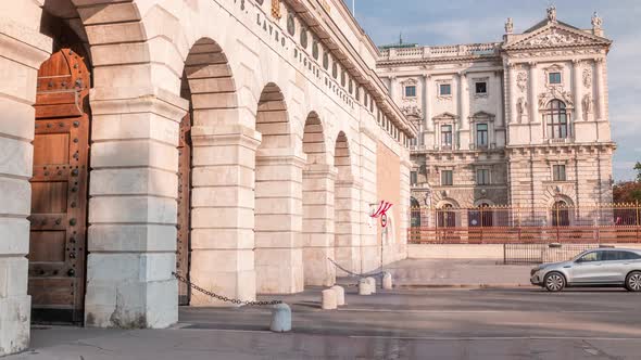 Exterior of Outer Castle Gate From Ringstrasse Timelapse in Vienna City in Sunny Day