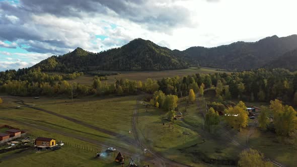 Mountains and Meadows Perfect Sunset View Autumn Yellow Trees