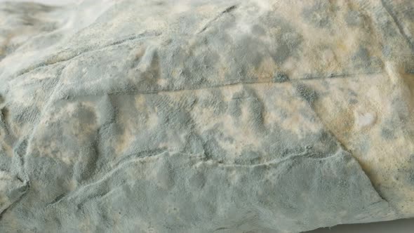 Spreding of mold over bread slow pan close-up 4K 2160p 30fps UltraHD panning  footage - Phyllo dough alt