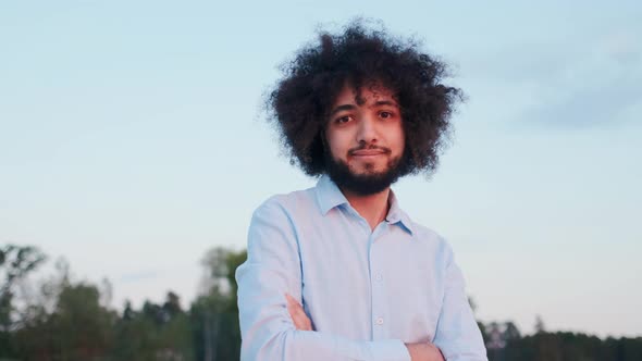 Good Looking Africanamerican or Arab Guy Posing and Looking in Camera